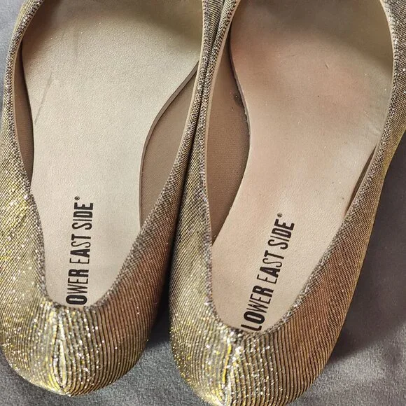 Lower East Side Gold Glitter Chelsea Dorado Fabric Upper Ballet Flat Size 7W - Picture 8 of 16